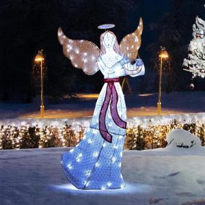 imageGoplus 5 FT Christmas Lighted Angel PreLit Winged Holiday Figure Angel with 120 Cold White LED Lights Harp ampamp Halo Zip Ties ampamp Ground Stakes Outdoor Christmas Decoration for Garden Lawn Yard5FT 120 LED Lights