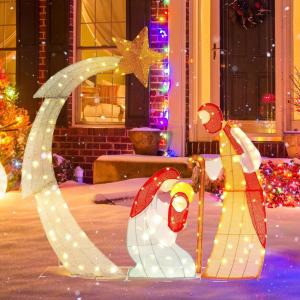 imageGoplus 5 FT Christmas Nativity Set PreLit Nativity Scene w 140 Warm White LED Lights Weatherproof Holy Family Holiday Decoration wZip Ties ampamp Stakes for Indoor Outdoor5 FT x 48 FT
