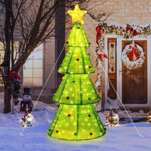 imageGoplus 62 FT Collapsible Christmas Tree with 200 Builtin LED Lights PreLit Christmas Tree wTop Star Decoration ampamp Furry Balls Zip Ties ampamp Ground Stakes Pullup Xmas Tree for Home Yard Shop