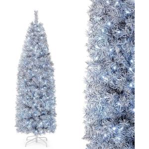 imageGoplus 6ft Black Pencil Christmas Tree Artificial Slim Halloween Tree w 520 Branch Tips ampamp Metal Stand Xmas Tree for Indoor Holiday DecorationsWhiteblack