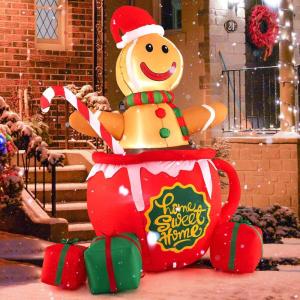 imageGoplus 7 Ft Christmas Inflatable Blow up PreLit Gingerbread Man in Mug with Gift Boxes ampamp Candy Cane Giant Cute Xmas Inflatables for IndoorOutdoor Lighted Christmas Yard Decorations for Party Lawn
