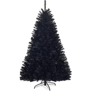 imageGoplus 75ft Unlit Black Christmas Tree Artificial Halloween Tree with 1258 Branch Tips Metal Stand Xmas Full Tree for Indoor Holiday Carnival PartyBlack
