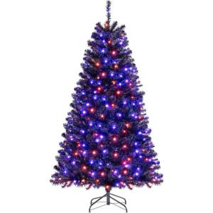 imageGoplus 7ft Prelit Black Christmas Tree Hinged Artificial Halloween Tree w 500 Purple LED Lights ampamp Metal Stand Perfect Xmas Tree for Holiday Festival PartiesOrangepurple