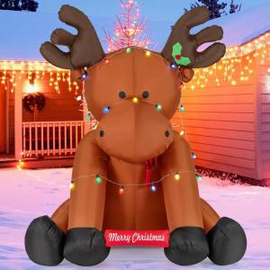 imageGoplus 85 FT Tall Christmas Inflatables MultiColor Lighted Xmas Inflatable Reindeer Sitting on The Ground Water Bags ampamp Ground Stake Outdoor Indoor Giant Christmas Decoration for Party Yard Lawn