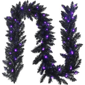 imageGoplus 9FT Black Christmas Garland with Lights Prelit Artificial Battery Operated Halloween Garland W 50 LED Lights Waterproof Controller with Timer Xmas Decorations for Indoor Stairs Fireplace