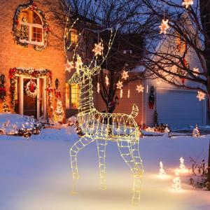 imageGoplus Christmas Lighted Reindeer 6 ft 3D Festive Buck with 300 Warm White LED Lights Large Size Xmas Reindeer with Stakes ampamp Zip Ties AllWeather Holiday Decoration for Indoor Outdoor
