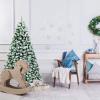 imageGoplus 3MinuteSetup PreLit Snow Flocked Christmas Tree 6ft Artificial Hinged Xmas Tree with 300 WarmWhite LED Lights 644 Branch Tips Upgraded Metal Stand for Office Home Holiday DecorSnowy