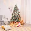 imageGoplus 3MinuteSetup PreLit Snow Flocked Christmas Tree 6ft Artificial Hinged Xmas Tree with 300 WarmWhite LED Lights 644 Branch Tips Upgraded Metal Stand for Office Home Holiday DecorSnowy