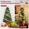 imageGoplus 4ft PreLit Fiber Optic Christmas Tree Artificial Lighted Xmas Tree with 18 WarmWhite ShapeAdjustable Star String Lights Top Star 130 Branch Tips Metal Stand Office Home DecorationMulticolored