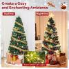 imageGoplus 4ft PreLit Fiber Optic Christmas Tree Artificial Lighted Xmas Tree with 18 WarmWhite ShapeAdjustable Star String Lights Top Star 130 Branch Tips Metal Stand Office Home DecorationMulticolored