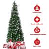 imageGoplus 6ft PreLit Pencil Christmas Tree Artificial Hinged Xmas Tree with 580 Flocked Frosted Tips 280 WarmWhite LED Lights Metal Stand Fake Slim Christmas Trees for Office Home Decoration75ft  Unlit