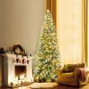 imageGoplus 6ft PreLit Pencil Christmas Tree Artificial Hinged Xmas Tree with 580 Flocked Frosted Tips 280 WarmWhite LED Lights Metal Stand Fake Slim Christmas Trees for Office Home Decoration75ft  Prelit
