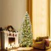 imageGoplus 6ft PreLit Pencil Christmas Tree Artificial Hinged Xmas Tree with 580 Flocked Frosted Tips 280 WarmWhite LED Lights Metal Stand Fake Slim Christmas Trees for Office Home Decoration6ft  Prelit