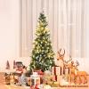imageGoplus 6ft PreLit Pencil Christmas Tree Artificial Hinged Xmas Tree with 580 Flocked Frosted Tips 280 WarmWhite LED Lights Metal Stand Fake Slim Christmas Trees for Office Home Decoration5ft  Unlit