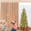 imageGoplus 6ft PreLit Pencil Christmas Tree Artificial Hinged Xmas Tree with 580 Flocked Frosted Tips 280 WarmWhite LED Lights Metal Stand Fake Slim Christmas Trees for Office Home Decoration6ft  Prelit