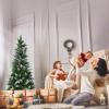 imageGoplus 6ft PreLit Pencil Christmas Tree Artificial Hinged Xmas Tree with 580 Flocked Frosted Tips 280 WarmWhite LED Lights Metal Stand Fake Slim Christmas Trees for Office Home Decoration5ft  Unlit