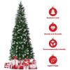 imageGoplus 6ft PreLit Pencil Christmas Tree Artificial Hinged Xmas Tree with 580 Flocked Frosted Tips 280 WarmWhite LED Lights Metal Stand Fake Slim Christmas Trees for Office Home Decoration6ft  Unlit