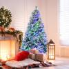 imageGoplus 6ft PreLit Snow Flocked Christmas Tree Artificial Hinged Xmas Tree with 240 MultiColor LED Lights 8 Lighting Modes 850 Branch Tips Pine Needles Pine Cones Holiday Office Home Dcor6 FT