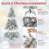 imageGoplus 6ft PreLit Snow Flocked Christmas Tree Artificial Hinged Xmas Tree with 240 MultiColor LED Lights 8 Lighting Modes 850 Branch Tips Pine Needles Pine Cones Holiday Office Home Dcor6 FT