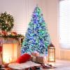 imageGoplus 6ft PreLit Snow Flocked Christmas Tree Artificial Hinged Xmas Tree with 240 MultiColor LED Lights 8 Lighting Modes 850 Branch Tips Pine Needles Pine Cones Holiday Office Home Dcor7ft