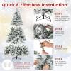 imageGoplus 6ft PreLit Snow Flocked Christmas Tree Artificial Hinged Xmas Tree with 240 MultiColor LED Lights 8 Lighting Modes 850 Branch Tips Pine Needles Pine Cones Holiday Office Home Dcor7ft