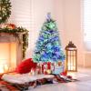 imageGoplus 6ft PreLit Snow Flocked Christmas Tree Artificial Hinged Xmas Tree with 240 MultiColor LED Lights 8 Lighting Modes 850 Branch Tips Pine Needles Pine Cones Holiday Office Home Dcor45 FT