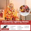 imageGoplus 6ft PreLit Snow Flocked Christmas Tree Artificial Hinged Xmas Tree with 240 MultiColor LED Lights 8 Lighting Modes 850 Branch Tips Pine Needles Pine Cones Holiday Office Home Dcor45 FT