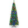 imageGoplus 75ft PreLit Blue Slim Pencil Christmas Tree Artificial Hinged Skinny Xmas Tree with 250 Warm White ampamp Multicolored LED Lights 9 Modes 724 Branch Tips Metal Stand Home Office DecorationGreen