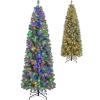 imageGoplus 75ft PreLit Blue Slim Pencil Christmas Tree Artificial Hinged Skinny Xmas Tree with 250 Warm White ampamp Multicolored LED Lights 9 Modes 724 Branch Tips Metal Stand Home Office DecorationBlue