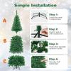 imageGoplus 75ft PreLit Blue Slim Pencil Christmas Tree Artificial Hinged Skinny Xmas Tree with 250 Warm White ampamp Multicolored LED Lights 9 Modes 724 Branch Tips Metal Stand Home Office DecorationGreen