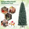 imageGoplus 75ft PreLit Blue Slim Pencil Christmas Tree Artificial Hinged Skinny Xmas Tree with 250 Warm White ampamp Multicolored LED Lights 9 Modes 724 Branch Tips Metal Stand Home Office DecorationBlue