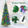 imageGoplus 75ft PreLit Blue Slim Pencil Christmas Tree Artificial Hinged Skinny Xmas Tree with 250 Warm White ampamp Multicolored LED Lights 9 Modes 724 Branch Tips Metal Stand Home Office DecorationGreen