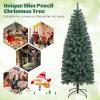 imageGoplus 75ft PreLit Blue Slim Pencil Christmas Tree Artificial Hinged Skinny Xmas Tree with 250 Warm White ampamp Multicolored LED Lights 9 Modes 724 Branch Tips Metal Stand Home Office DecorationBlue