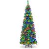 imageGoplus 75ft PreLit Blue Slim Pencil Christmas Tree Artificial Hinged Skinny Xmas Tree with 250 Warm White ampamp Multicolored LED Lights 9 Modes 724 Branch Tips Metal Stand Home Office DecorationGreen