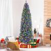 imageGoplus 75ft PreLit Blue Slim Pencil Christmas Tree Artificial Hinged Skinny Xmas Tree with 250 Warm White ampamp Multicolored LED Lights 9 Modes 724 Branch Tips Metal Stand Home Office DecorationBlue