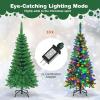 imageGoplus 75ft PreLit Blue Slim Pencil Christmas Tree Artificial Hinged Skinny Xmas Tree with 250 Warm White ampamp Multicolored LED Lights 9 Modes 724 Branch Tips Metal Stand Home Office DecorationGreen