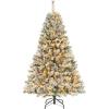 imageGoplus 3MinuteSetup PreLit Snow Flocked Christmas Tree 6ft Artificial Hinged Xmas Tree with 300 WarmWhite LED Lights 644 Branch Tips Upgraded Metal Stand for Office Home Holiday DecorSnowyupgraded
