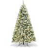 imageGoplus 3MinuteSetup PreLit Snow Flocked Christmas Tree 6ft Artificial Hinged Xmas Tree with 300 WarmWhite LED Lights 644 Branch Tips Upgraded Metal Stand for Office Home Holiday DecorSnowy
