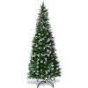 imageGoplus 6ft PreLit Pencil Christmas Tree Artificial Hinged Xmas Tree with 580 Flocked Frosted Tips 280 WarmWhite LED Lights Metal Stand Fake Slim Christmas Trees for Office Home Decoration5ft  Unlit
