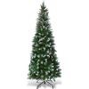imageGoplus 6ft PreLit Pencil Christmas Tree Artificial Hinged Xmas Tree with 580 Flocked Frosted Tips 280 WarmWhite LED Lights Metal Stand Fake Slim Christmas Trees for Office Home Decoration6ft  Unlit
