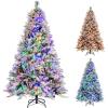 imageGoplus 6ft PreLit Snow Flocked Christmas Tree Artificial Hinged Xmas Tree with 240 MultiColor LED Lights 8 Lighting Modes 850 Branch Tips Pine Needles Pine Cones Holiday Office Home Dcor6 FT