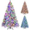 imageGoplus 6ft PreLit Snow Flocked Christmas Tree Artificial Hinged Xmas Tree with 240 MultiColor LED Lights 8 Lighting Modes 850 Branch Tips Pine Needles Pine Cones Holiday Office Home Dcor7ft