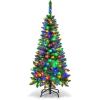 imageGoplus 75ft PreLit Blue Slim Pencil Christmas Tree Artificial Hinged Skinny Xmas Tree with 250 Warm White ampamp Multicolored LED Lights 9 Modes 724 Branch Tips Metal Stand Home Office DecorationGreen