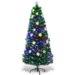 imageGoplus 4ft PreLit Fiber Optic Christmas Tree Artificial Lighted Xmas Tree with 18 WarmWhite ShapeAdjustable Star String Lights Top Star 130 Branch Tips Metal Stand Office Home DecorationGreen