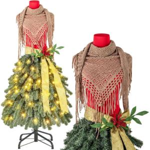 imageGoplus 5ft PreLit Dress Form Christmas Tree Artificial Xmas Tree with Female Mannequin Torso Scarf 248 Lush Branch Tips 100 Warm White LED Lights Metal Stand Home Office Holiday Decoration