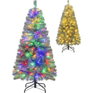 imageGoplus 75ft PreLit Blue Slim Pencil Christmas Tree Artificial Hinged Skinny Xmas Tree with 250 Warm White ampamp Multicolored LED Lights 9 Modes 724 Branch Tips Metal Stand Home Office DecorationBlue