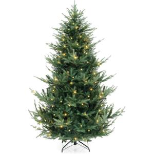 imageGoplus 7ft Prelit Artificial Christmas Tree Faux Hinged Xmas Tree with 340 Warm White LED Lights 1090 Branch Tips PE ampamp PVC Mixed Leaves for Holiday Home Office DecorationModel A7ft