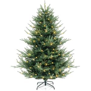 imageGoplus 7ft Prelit Artificial Christmas Tree Faux Hinged Xmas Tree with 340 Warm White LED Lights 1090 Branch Tips PE ampamp PVC Mixed Leaves for Holiday Home Office DecorationModel A6ft