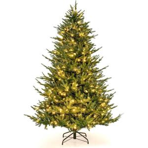 imageGoplus 7ft Prelit Artificial Christmas Tree Faux Hinged Xmas Tree with 340 Warm White LED Lights 1090 Branch Tips PE ampamp PVC Mixed Leaves for Holiday Home Office DecorationModel B6ft