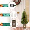 imageGoplus 4ft PreLit Christmas Tree for Entrances Artificial Potted Xmas Tree with 100 LED Lights Timer 3 Lighting Modes 116 Branch Tips Pine Needles Antique Urn Base Porch Indoor Holiday DecorPvc Tree